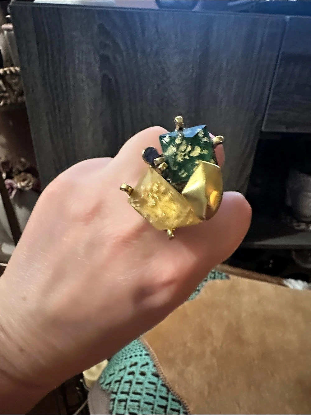An Adjustable Multicolor Statement Ring in Gold & Green